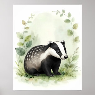 Œuvre d'art murale blaireau de forêt Poster de nat