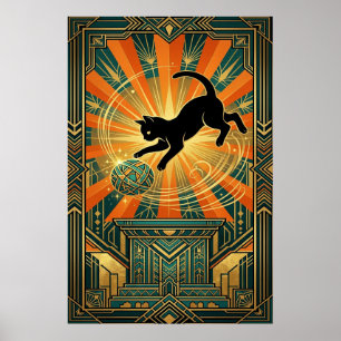 Œuvre d'art murale de chat mystique ailé Art Déco