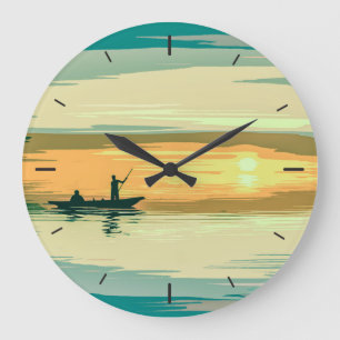 Oeuvre de pêche au lever du soleil Horloge mural