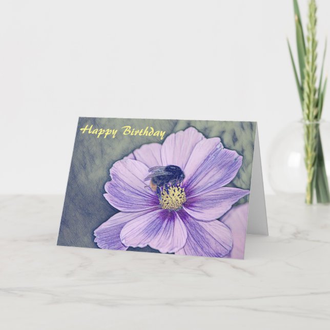 OEuvre d'encre bumble beige carte d'anniversaire (Devant)