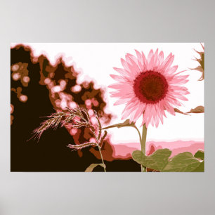 Oeuvre élégante de tournesol de pêche Poster