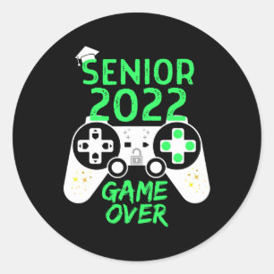 Of 2022 Senior Video Game Over School Gamer Green Classic Round Sticker