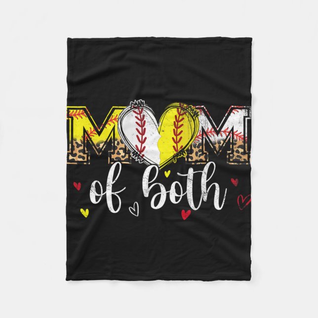 Of Both Baseball Softball Heart Leopard Mothers Da Fleece Blanket (Front)