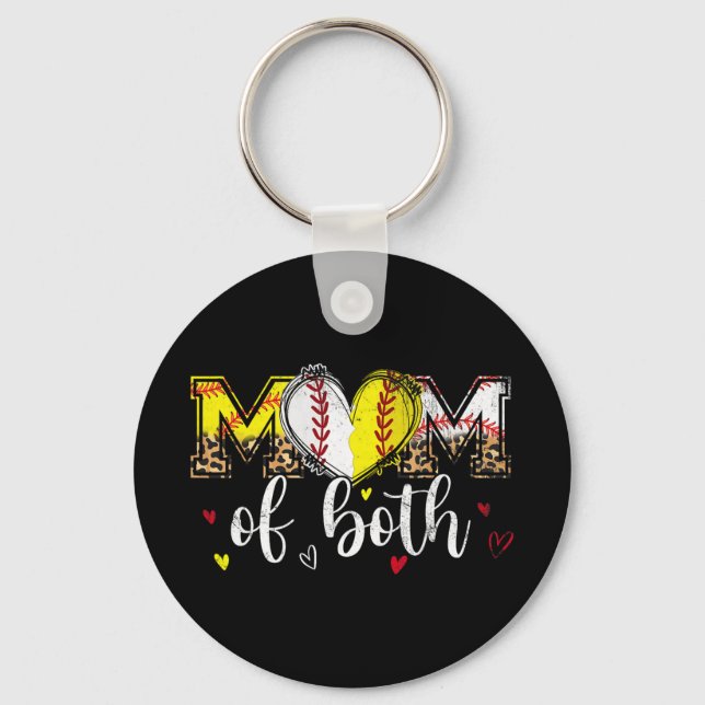 Of Both Baseball Softball Heart Leopard Mothers Da Keychain (Front)