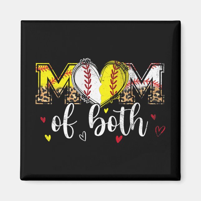 Of Both Baseball Softball Heart Leopard Mothers Da Magnet (Front)