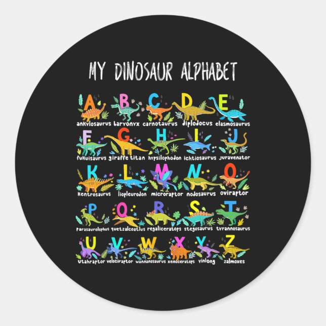 Of Dinosaurs Alphabet Abc Back To School Student K Classic Round Sticker (Front)