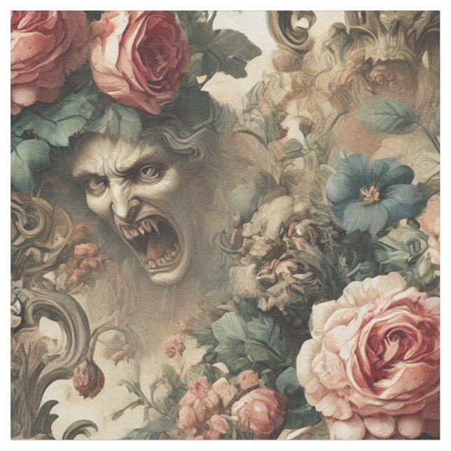 Of Fang & Flourish – Gothic Statement Tile Fabric (Close Up)