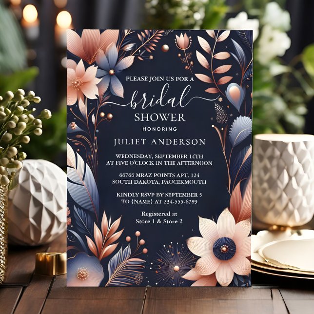 Of Hydrangea Metallic Pure Navy Blue Bridal Shower Invitation (Creator Uploaded)