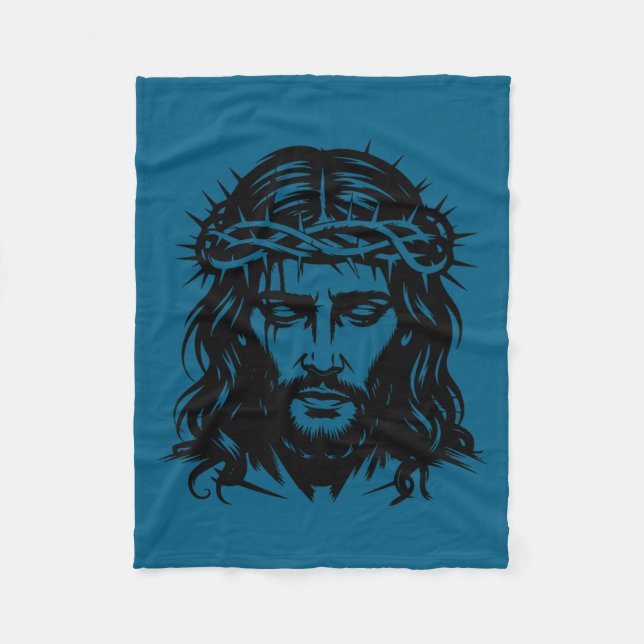Of Jesus Crown Thorns Black White Fleece Blanket (Front)