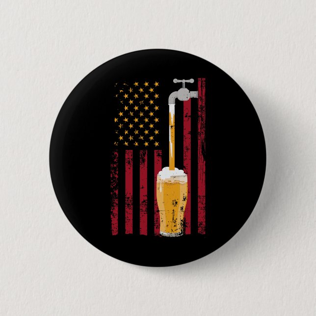 Of July American Flag Beer Brewing  2 Inch Round Button (Front)