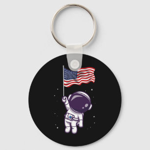 Of July Astronaut Usa American Flag Funny Patrioti Keychain