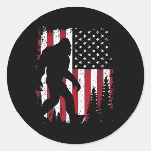 Of July Bigfoot Sasquatch American Flag Patriotic Classic Round Sticker