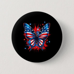Of July Butterfly Usa Flag Cute American Women Gir 2 Inch Round Button