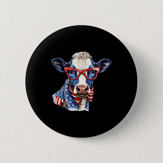 Of July Cow  2 Inch Round Button (Front)