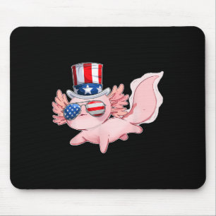 Of July Cute Axolotl Independence Day Usa Gles Hat Mouse Pad