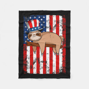 Of July Cute Sloth Usa American Flag Independence Fleece Blanket