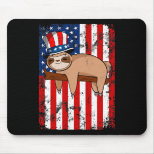 Of July Cute Sloth Usa American Flag Independence Mouse Pad