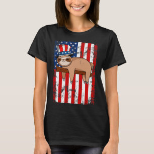Of July Cute Sloth Usa American Flag Independence T-Shirt