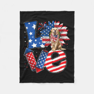 Of July Decor Patriotic Love Golden Retriever Dog  Fleece Blanket