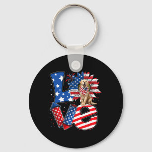 Of July Decor Patriotic Love Golden Retriever Dog Keychain