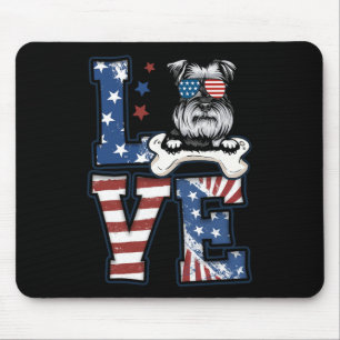 Of July Decor Patriotic Love Schnauzer Dog Usa Fla Mouse Pad