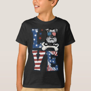 Of July Decor Patriotic Love Schnauzer Dog Usa Fla T-Shirt