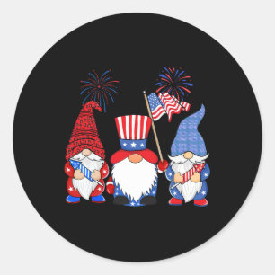 Of July Leopard Gnomes Firework Usa American Women Classic Round Sticker
