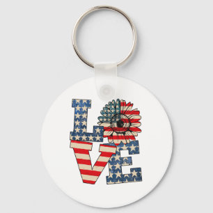 Of July Love Sunflower Patriotic American Flag Usa Keychain
