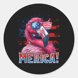 Of July Merica Flamingo American Flag Kids Men Wom Classic Round Sticker