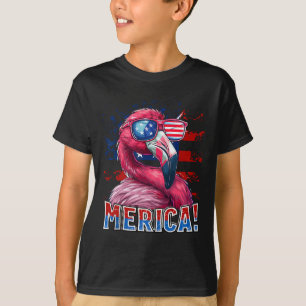 Of July Merica Flamingo American Flag Kids Men Wom T-Shirt