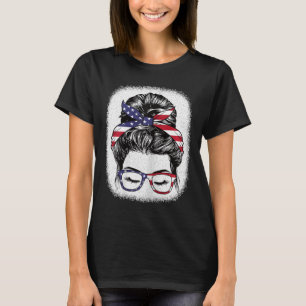 Of July Messy Bun American Flag Patriotic Women Gi T-Shirt