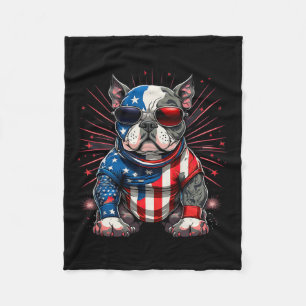 Of July Patriotic American Bully Dog Us Flag Fleece Blanket