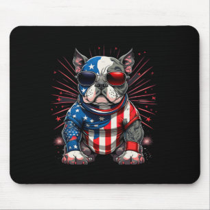 Of July Patriotic American Bully Dog Us Flag Mouse Pad