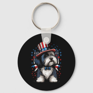 Of July Patriotic Bearded Collie Dog Us Flag Keychain