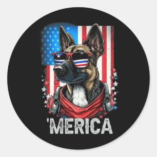 Of July Patriotic Belgian Malinois Dog Merica Classic Round Sticker