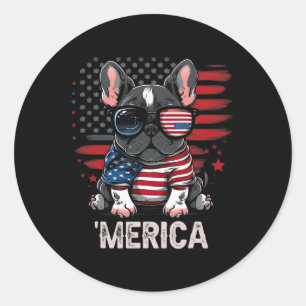 Of July Patriotic Frenchie Dog Merica  Classic Round Sticker