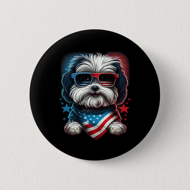 Of July Patriotic Havanese Dog Us Flag  2 Inch Round Button (Front)
