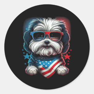 Of July Patriotic Havanese Dog Us Flag  Classic Round Sticker