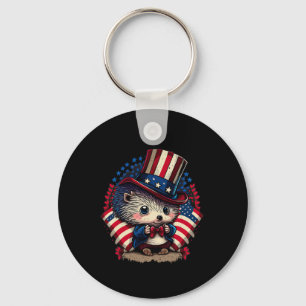Of July Patriotic Hedgehog Us Flag  Keychain