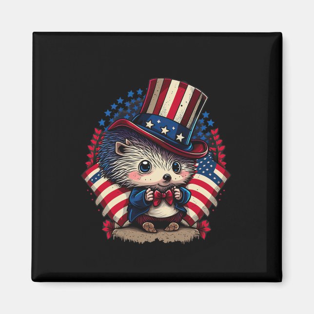 Of July Patriotic Hedgehog Us Flag  Magnet (Front)