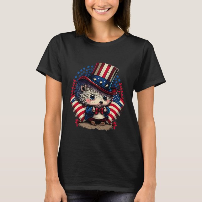 Of July Patriotic Hedgehog Us Flag  T-Shirt (Front)