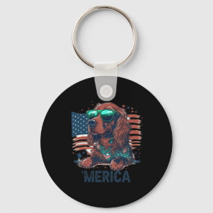 Of July Patriotic Irish Setter Dog Merica Keychain