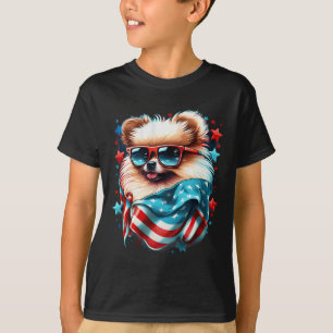Of July Patriotic Pomeranian Dog Us Flag  T-Shirt