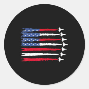 Of July Patriotic Red White Blue Usa Flag Fighter  Classic Round Sticker