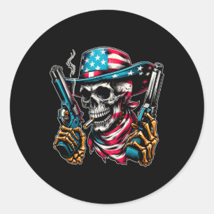 Of July Patriotic Usa Skeleton Skull Us American F Classic Round Sticker