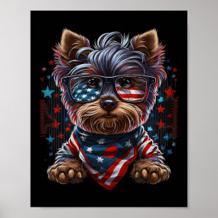Of July Patriotic Yorkie Dog Us Flag  Poster