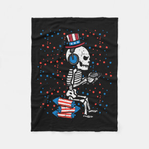Of July Skeleton Gamer Funny America Boys Kids Men Fleece Blanket