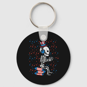 Of July Skeleton Gamer Funny America Boys Kids Men Keychain