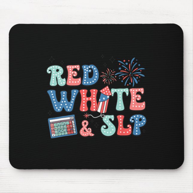 Of July Speech Therapy Red White Slp Speech Pathol Mouse Pad (Front)