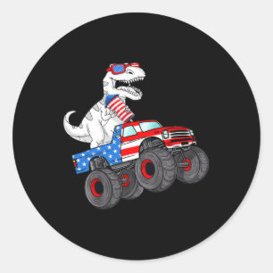 Of July T Rex Dino Trex Dinosaur Monster Truck Fir Classic Round Sticker